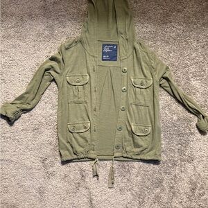 American Eagle Outfitters Green Raincoat with Hood and Drawstring